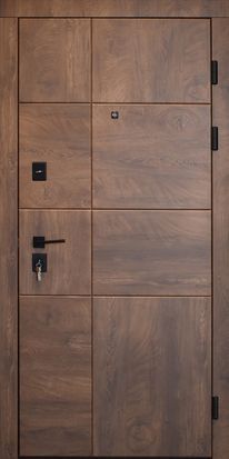 Двері вхідні HYGGE Apart 120 Square спил дерева коньячний, роздільна мдф, рама RAL 9005 пісок / спил дерева коньячний 960х2050 мм 2021 фото